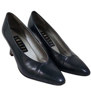 Amalfi Italy Navy Leather Pumps Size 6B Pointed Toe 2.5” Heel Classic Work Shoes